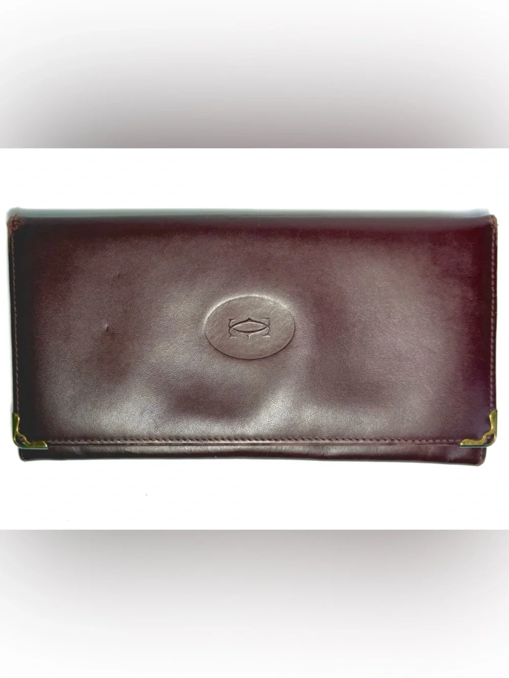 Cartier Must de Cartier Burgundy Leather Long Wallet Vintage Gold Corners
